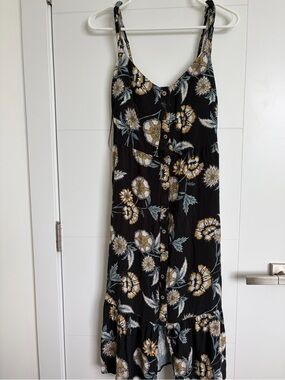 Esprit Black Floral Midi Dress with Yellow and Blue Accents